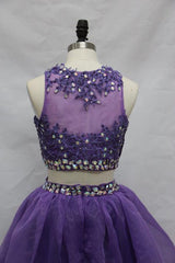 Two Pieces Jewel  Length Tulle Homecoming Dress With Beads Appliques TR0145
