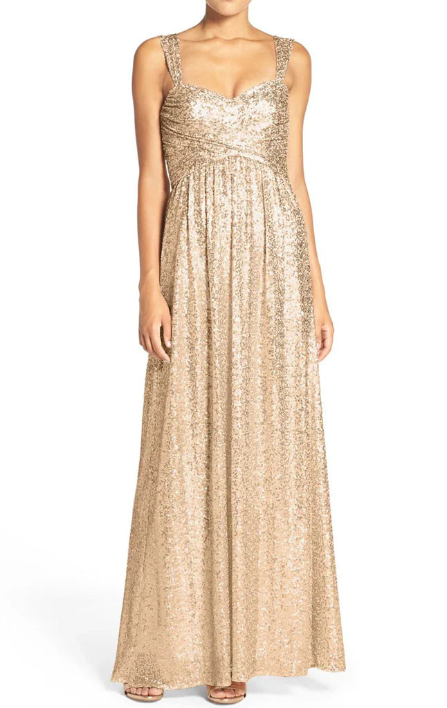 Straps Sweetheart Sequin Long Bridesmaid Dress Prom Gown
