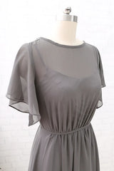 Short Sleeves Chiffon Long Bridesmaid Dress Wedding Party Formal Dress