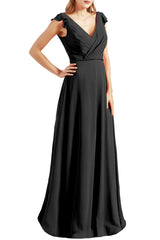 Sleeves V Neck Chiffon Long Bridesmaid Dresses Evening Gown