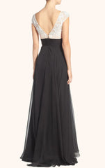 Sleeves V Neck Lace Chiffon Long Mother of the Brides Dress