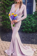 Mermaid Long Sleeves V Neck Formal Mother of the Brides Dress