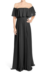 Off the Shoulder Chiffon Long Bridesmaid Dress Evening Formal Gown