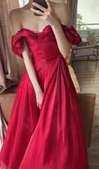 Classy A Line Party Dress Outfits Off the Shoulder Satin Long Prom Dress