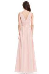 A-Line V-neck Floor-Length Tulle Prom Dresses With Ruffle