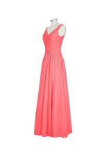 V-neck Long Chiffon Straps Bridesmaid Dresses