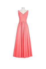 V-neck Long Chiffon Straps Bridesmaid Dresses