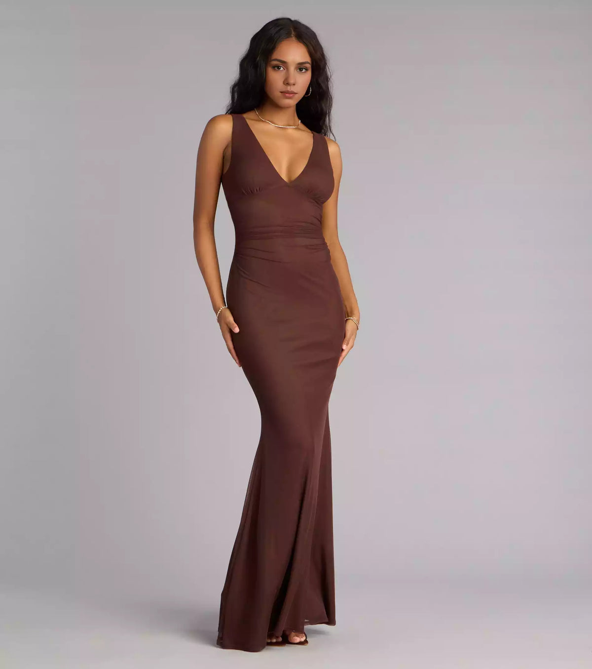 Unforgettable stretch mesh V-neck wide shoulder strap backless lace up mermaid and floor skirt Prom Dresses