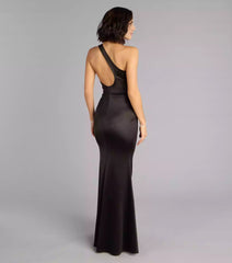 Unforgettable stretch satin single shoulder collar with hollowed out high slit at the back, mermaid and floor skirt Prom Dresses