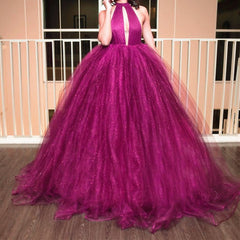 Unique Halter Top Organza Ball Gowns Prom Dresses