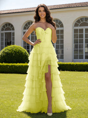 Chiffon Ruffle Sweetheart Prom Dress With Slit Daffodil