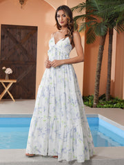 Lavender Floral Empire Chiffon Tiered Skirt Max Bohemian Dresses
