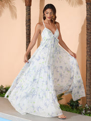 Lavender Floral Empire Chiffon Tiered Skirt Max Bohemian Dresses