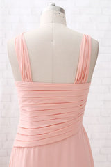 Straps Chiffon Long Bridesmaid Dress Coral Formal Wedding Party Dress