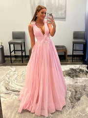 Aimishang Deep V Neck Pink Princess Prom Dresses Elegant Evening Dresses Organza