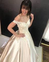 V-neck Off The Shoulder Satin Ball Gowns Quinceanera Dresses