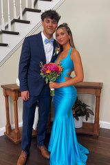 V-neck Open Back Ruched Mermaid Graduation Dress Formal Dresses Long
