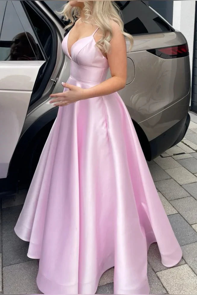Jimiss V-neck pink high waisted A-line dress