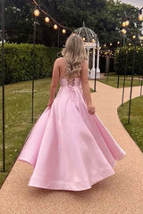 Jimiss V-neck pink high waisted A-line dress