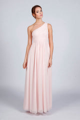 One-shoulder A-line/Princess Pleated Long Chiffon Formal Prom Dresses