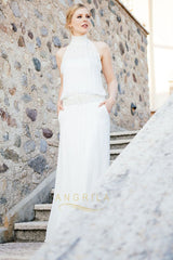 High Neck Sleeveless Boho Wedding Dresses