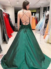 V Neck Backless Green Pink Black Lace Prom Dresses, Open Back Long Lace Formal Evening Dresses