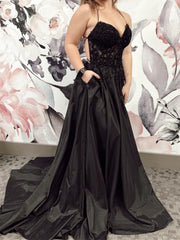 V Neck Backless Green Pink Black Lace Prom Dresses, Open Back Long Lace Formal Evening Dresses
