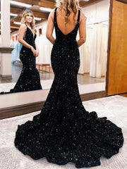 V Neck Black Blue Burgundy Mermaid Prom Dresses, V Neck Mermaid Formal Evening Dresses