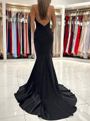 V Neck Black Mermaid Prom Dresses, Black Mermaid Formal Graduation Dresses