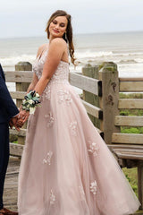 V Neck Open Back Dusty Pink Lace Long Prom Dress, Dusty Pink Lace Formal Evening Dress