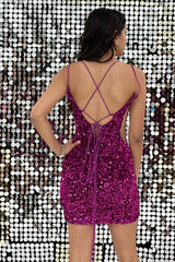 V Neck Purple/Black Sequins Mermaid Short Prom Dress, Mermaid Purple/Black Homecoming Dress, Purple/Black Formal Graduation Evening Dress A1967