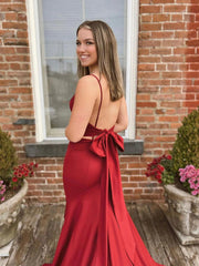 V Neck Red Mermaid Prom Dresses, Red V Neck Mermaid Formal Graduation Dresses