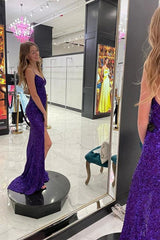V Neck Sequins Long Prom Dresses Formal Graduation Evening Dresses TP1090