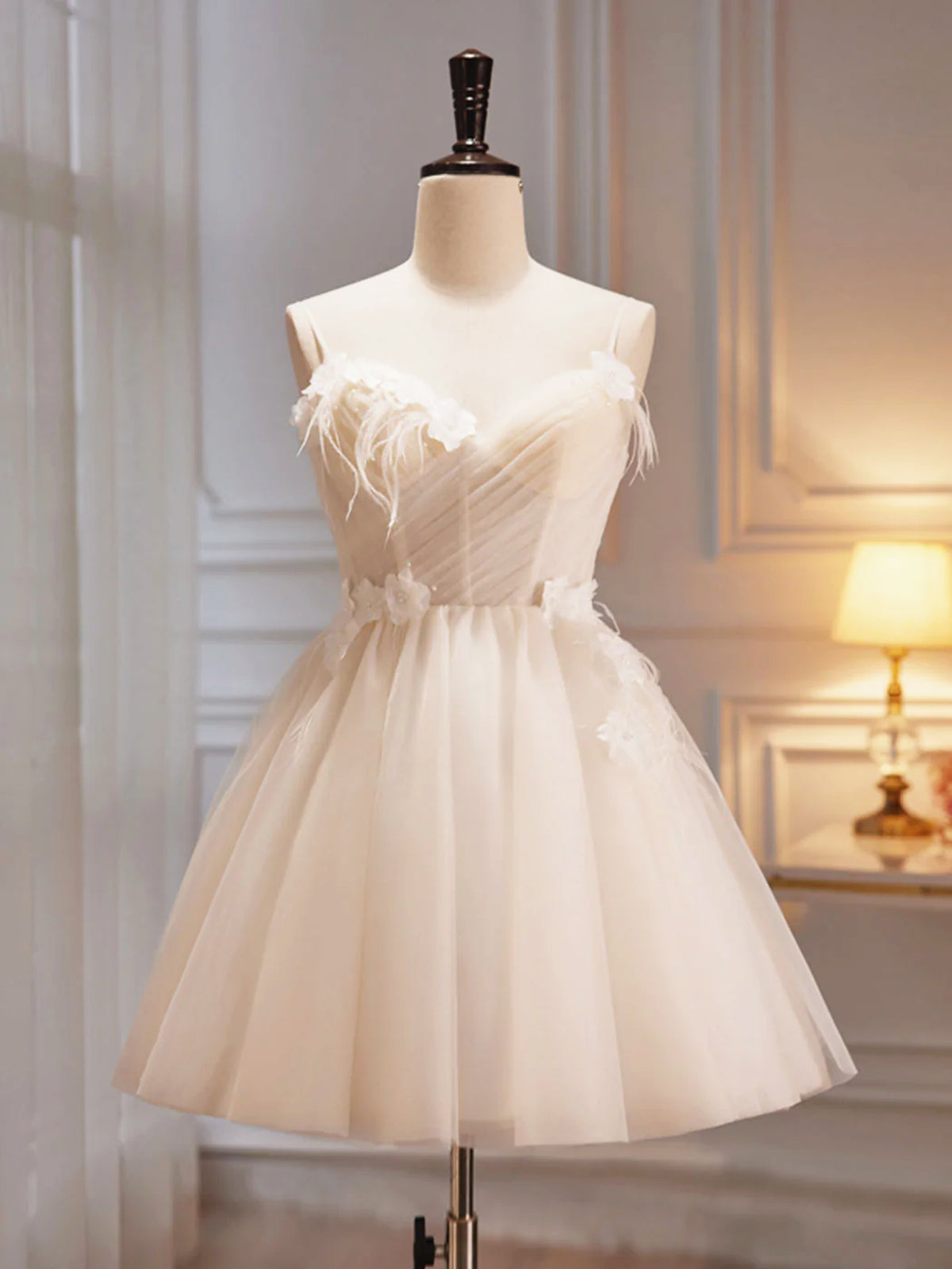 V Neck Short Champagne Prom Dresses, Short V Neck Chamapgne Graduation Homecoming Dresses