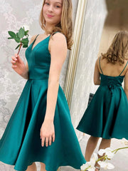V Neck Short Green Prom Dresses, Short Green Formal Graduation Dresses