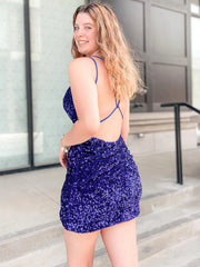 V Neck Short Royal Blue Black Prom Dresses, Royal Blue Black Formal Homecoming Dresses