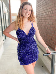 V Neck Short Royal Blue Black Prom Dresses, Royal Blue Black Formal Homecoming Dresses