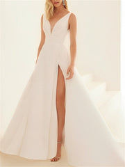 A-Line/Princess V-Neck Floor-Length Wedding Dress Sexy