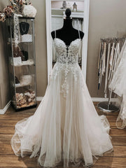 V Neck White Lace Wedding Dresses, V Neck White Lace Formal Prom Dresses