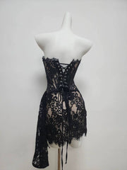 Sexy Burgundy Strapless Lace Sheath Short Cocktail Dress Hoco Dresses