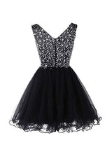 V-neck Beads Chiffon Homecoming Dress Short Prom Dress TR007