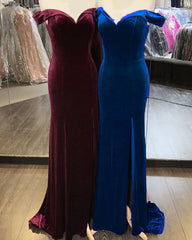 Velvet Mermaid Slit Bridesmaid Dresses Off Shoulder