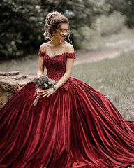 Velvet Wedding Dresses Off The Shoulder Ball Gown