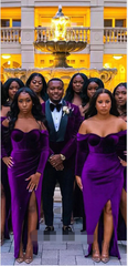 Velvet Purple Bridesmaid Dresses Long Sleeves Mermaid Formal Wedding Guest Dress