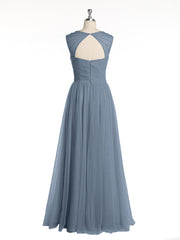 Cross-Pleated Tulle Long Dresses with Beaded Straps Dusty Blue Plus Size