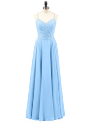 Spaghetti Strap Lace Dress with Corset Back-Blue