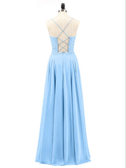 Spaghetti Strap Lace Dress with Corset Back-Blue
