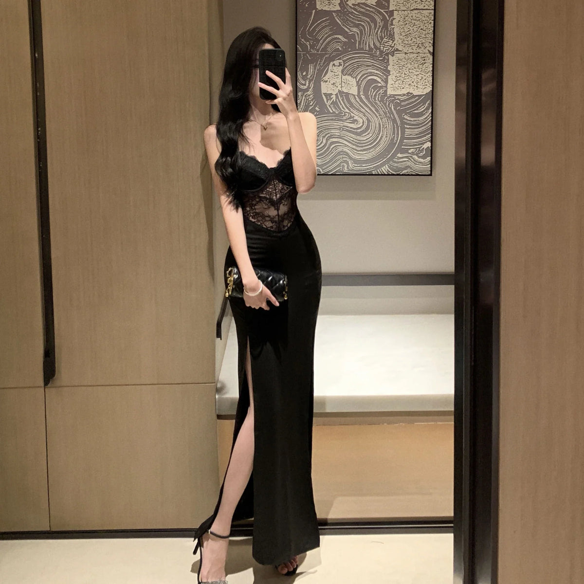 Robes de bal noir en dentelle Bodycon Robes du soir Club Club Fashion Spring Robes