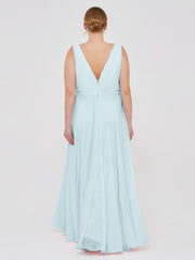 V Neckline Chiffon Bridesmaid Dresses Mist