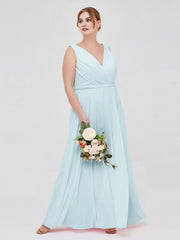 V Neckline Chiffon Bridesmaid Dresses Mist
